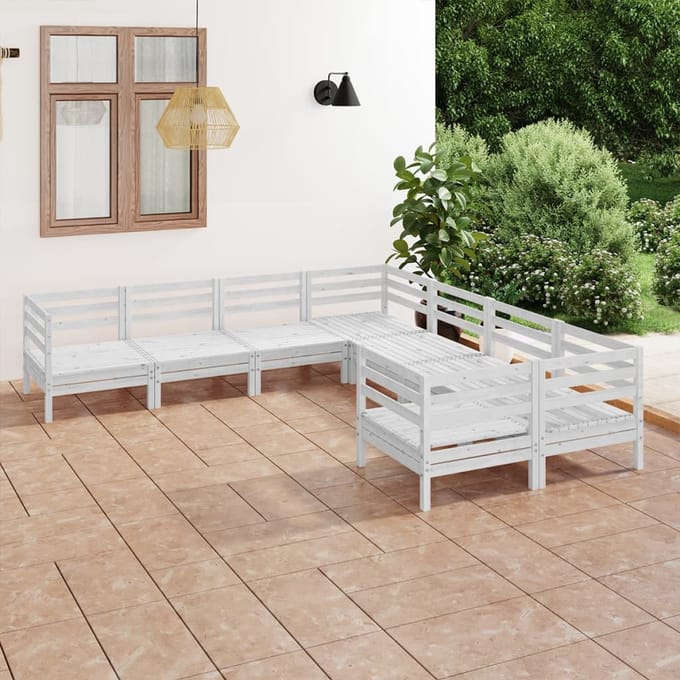 vidaXL - 8-delige - Loungeset - massief - grenenhout - wit