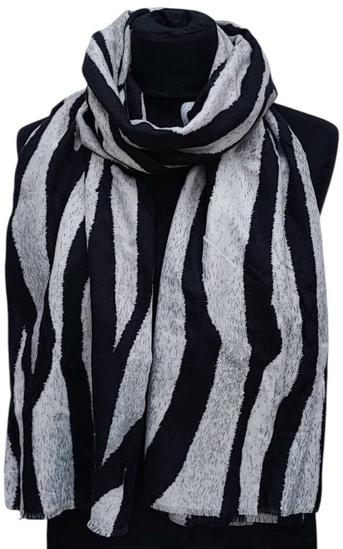 Lange Sjaal - Zebraprint - 100% Viscose - (25111#) - Grijs/Zwart