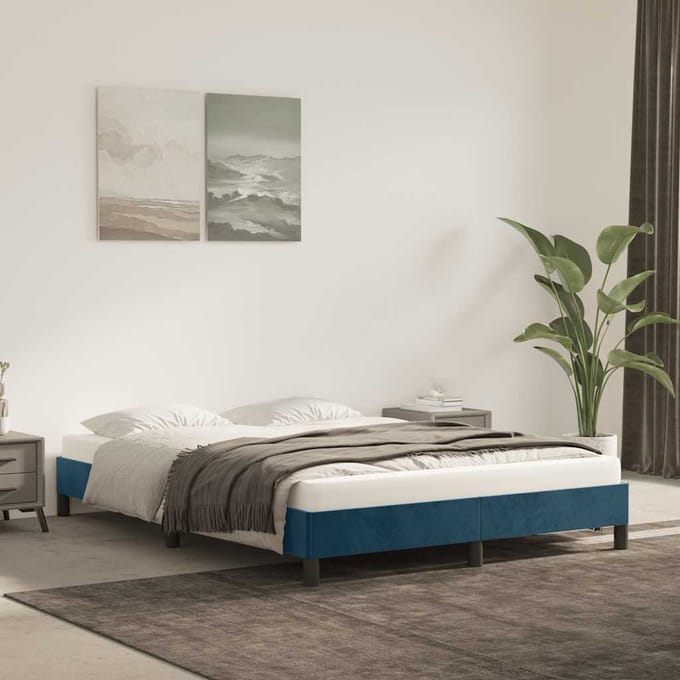 vidaXL - Bedframe - zonder - matras - 140x200 - cm - fluweel - donkerblauw