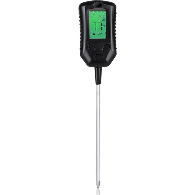 Multifunctionele, zeer nauwkeurige pH-tester voor de bodem Vochtigheid/PH/temperatuur van de bodem Intensiteit van het zonlicht zwart
