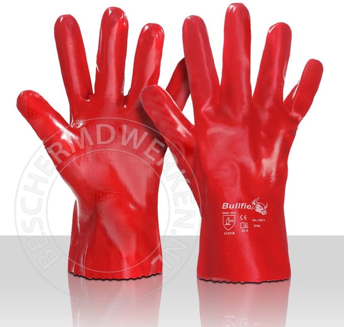 Werkhandschoenen PVC rood 27cm 12PAAR