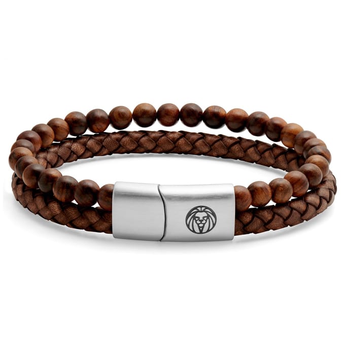 Icon | Armband van Houten Kralen en Vintage Leer