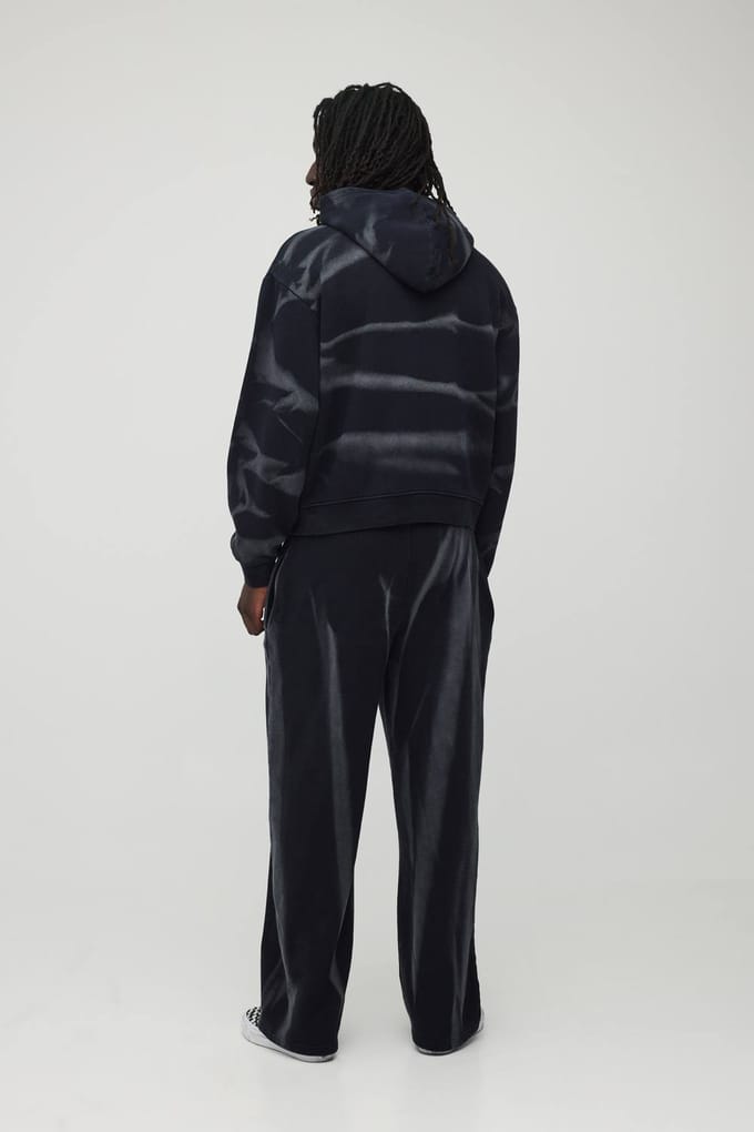 Oversized Boxy Smoke Washed Trainingspak Met Capuchon | Black | Size Medium
