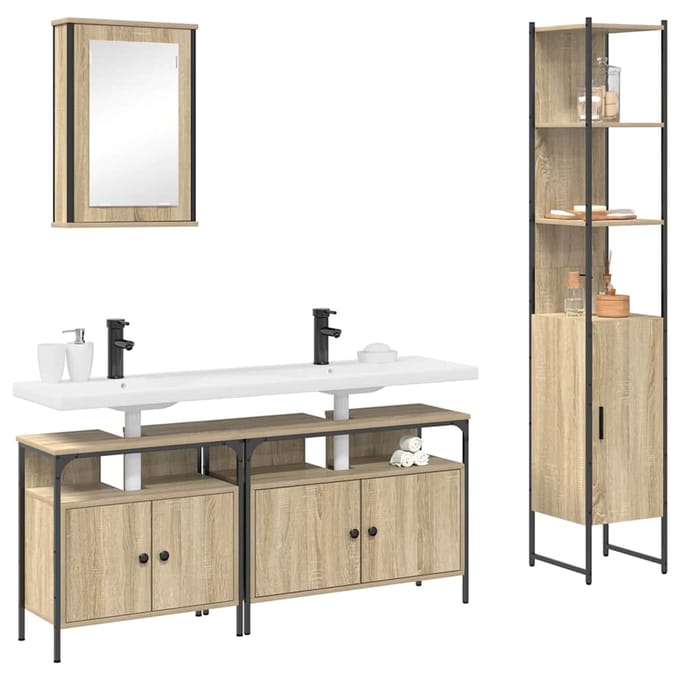 vidaXL - Badkamermeubel - Set - 4 - st - Sonoma - Eik - 33 - x - 33 - x - 185,5 - cm