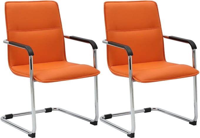 CLP Seattle Set van 2 bezoekersstoelen - Met armleuning - Eetkamerstoel - Kunstleer/oranje