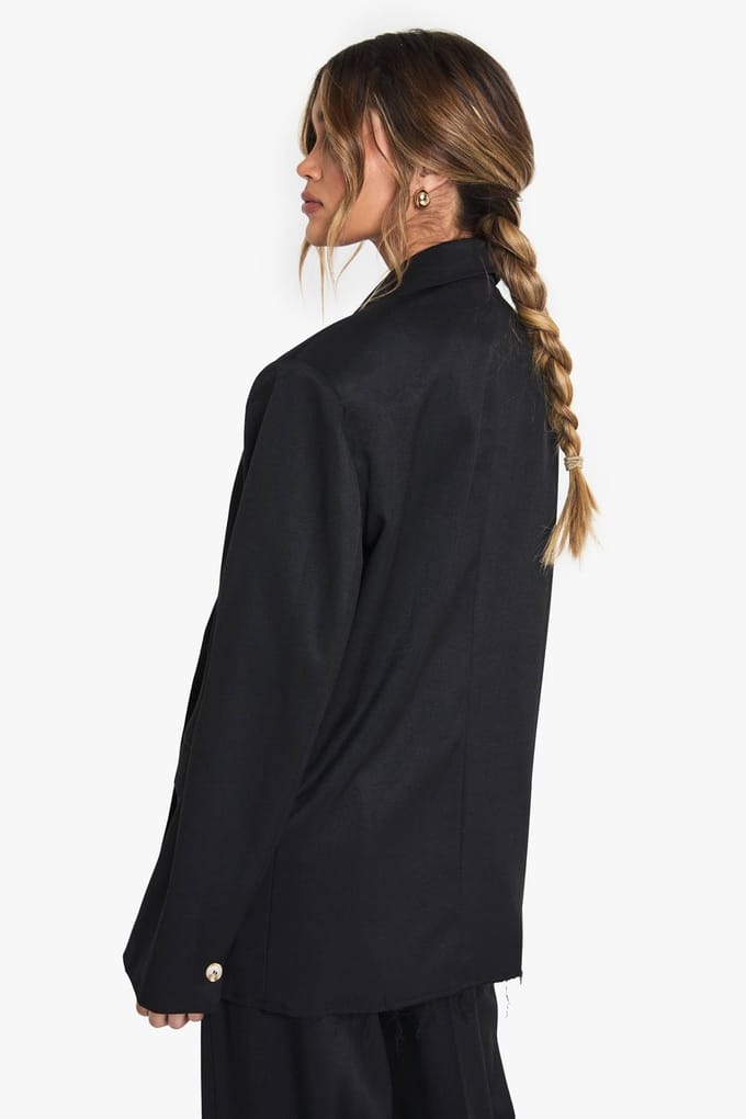 boohoo Dames Woven Tailored Frayed Hem Blazer | Zwart | Maat: 36