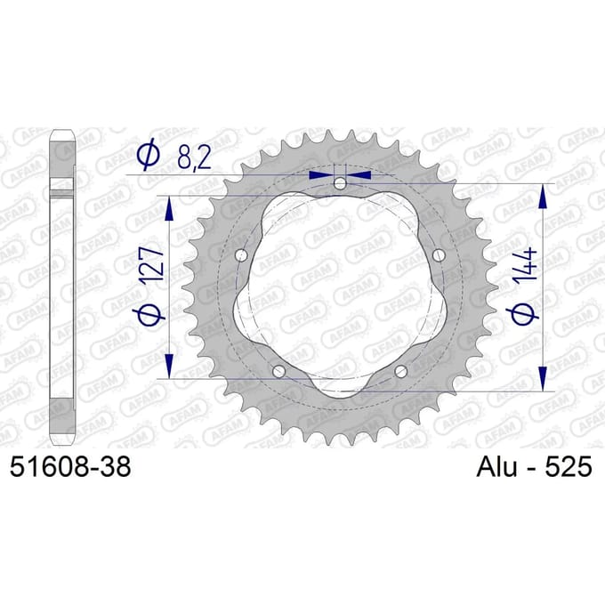 Aluminium tandwiel achter Afam 525 38 dents