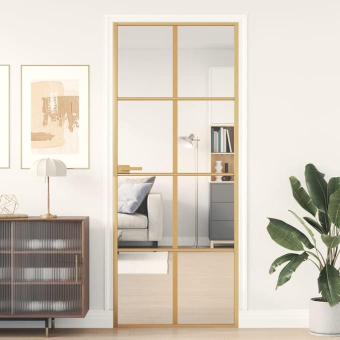 Binnendeur Glas - Moderne Deur - Kamer Overgang - Gehard Glas Frame - 83 x 201.5 cm - Goud