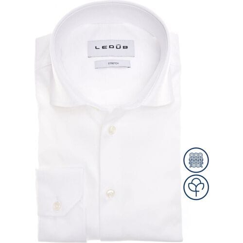 Ledub slim fit overhemd - jersey - wit - Strijkvriendelijk - Boordmaat: 38