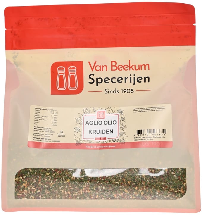 Van Beekum Specerijen - Aglio Olio Kruiden - 900 Gram (hersluitbare stazak)