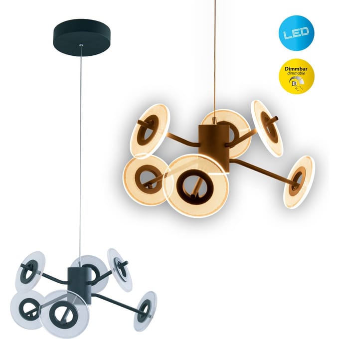 Näve LED hanglamp Discus in zwart, 6-lamps