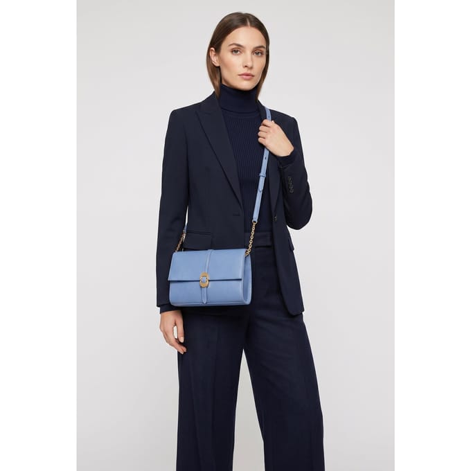 COCCINELLE Leren Schoudertas Dorian Mini Bag Grained Leather Azul Blauw