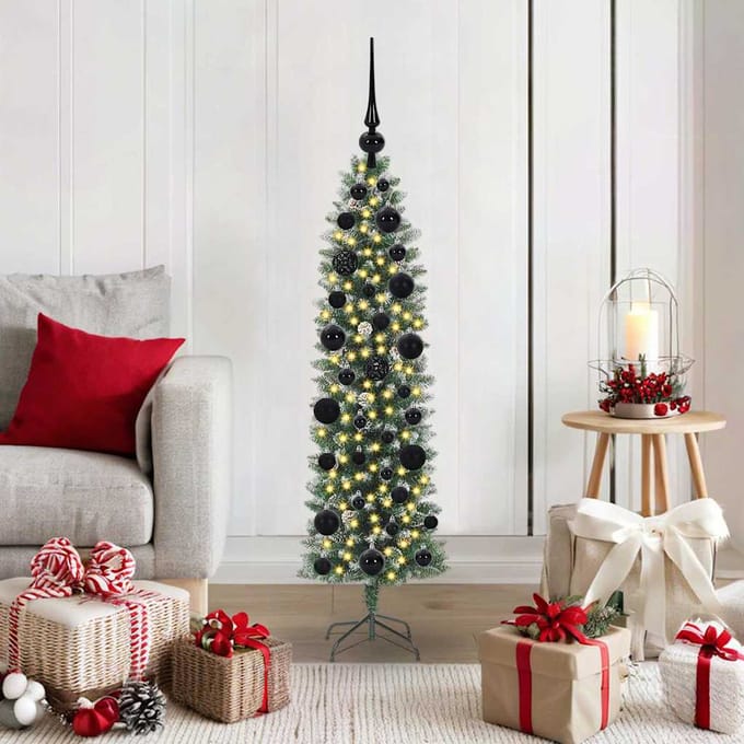 vidaXL - Kunstmatige - slanke - kerstboom - Groen - en - Wit - 120 - cm
