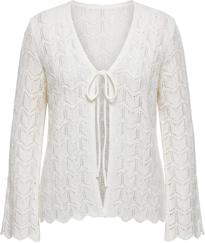 MIAMODA - Dames - Vest rechte pasvorm ajourbreisel lange mouw - Off-white - Maat 54+