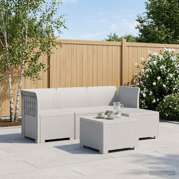 vidaXL - 4-Zitter - Tuin - Sofa - Rattan - Look - PP - Wit