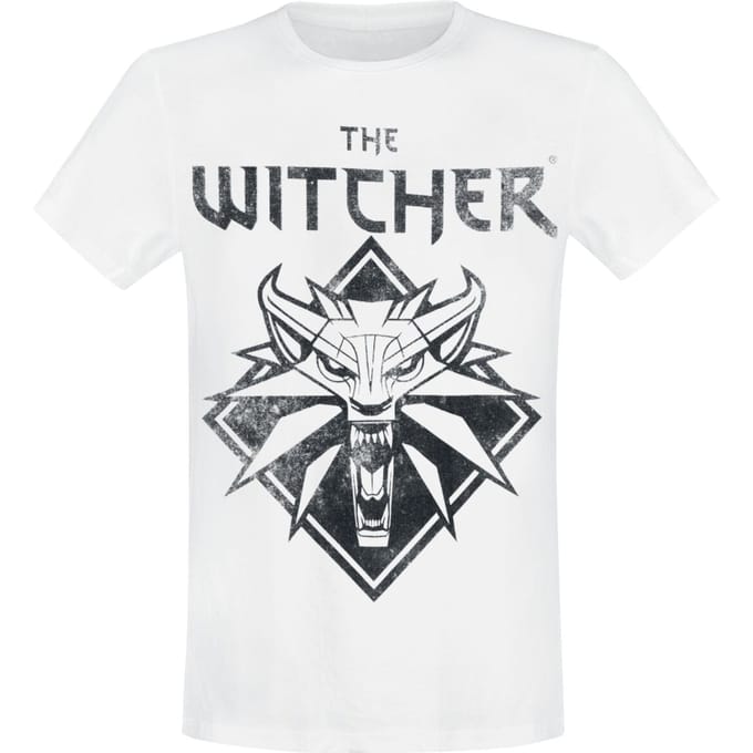 The Witcher - Gaming T-shirt - Wolf Logo - S tot XXL - voor Mannen - wit