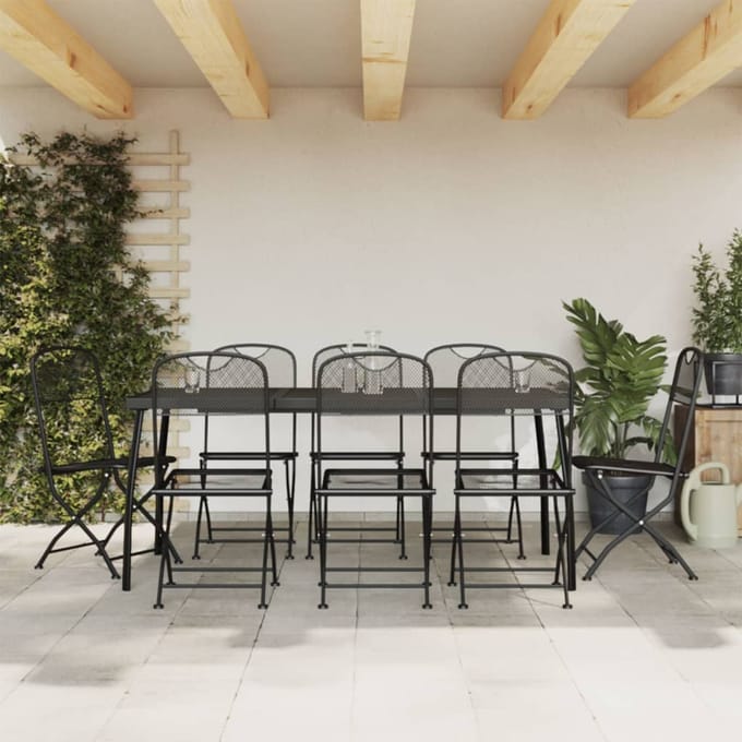 vidaXL - 9-delige - Tuinset - metaalgaas - antracietkleurig