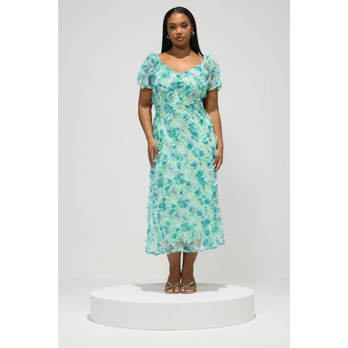 Yours London Mintgroene Maxijurk Met Bloemenprint En Ruches Size 48