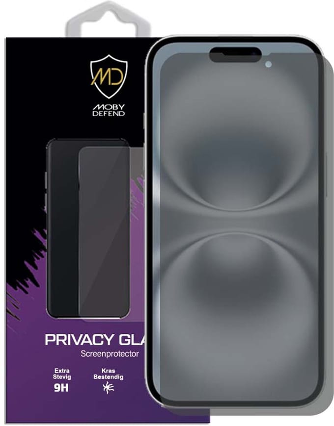 MobyDefend Screenprotector - Geschikt voor iPhone 16 - HD Privacy Glass Screensaver