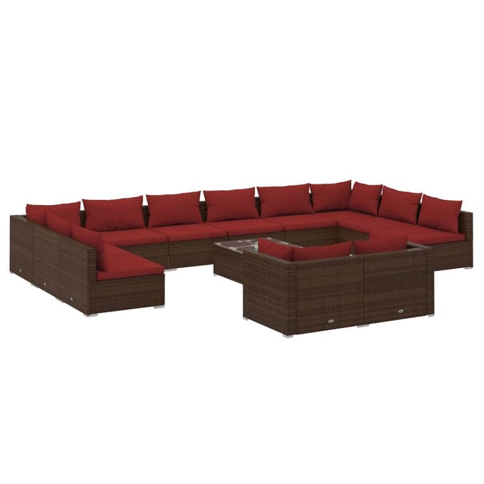vidaXL - 13-delige - Loungeset - met - kussens - poly - rattan - bruin