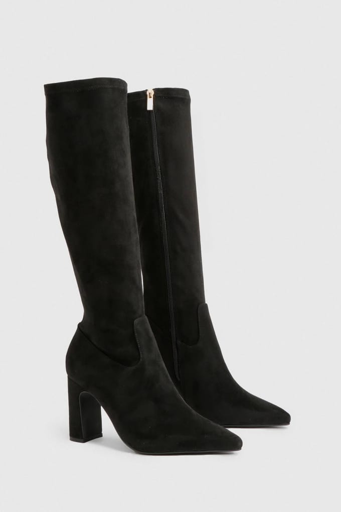 boohoo Dames Wijde Pasvorm Nepsuede Kniehoge Stretch Laarzen | Black | Maat: 3