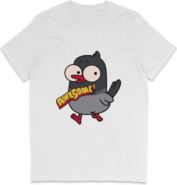 Grappig T Shirt Heren en Dames - Cartoon Vogel Awesome Geweldig - Wit - M