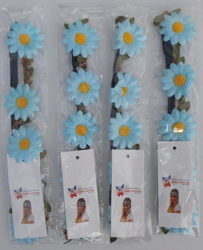 4 bloemenhaarbandjes - Licht blauw - Hippie/ Flower Power