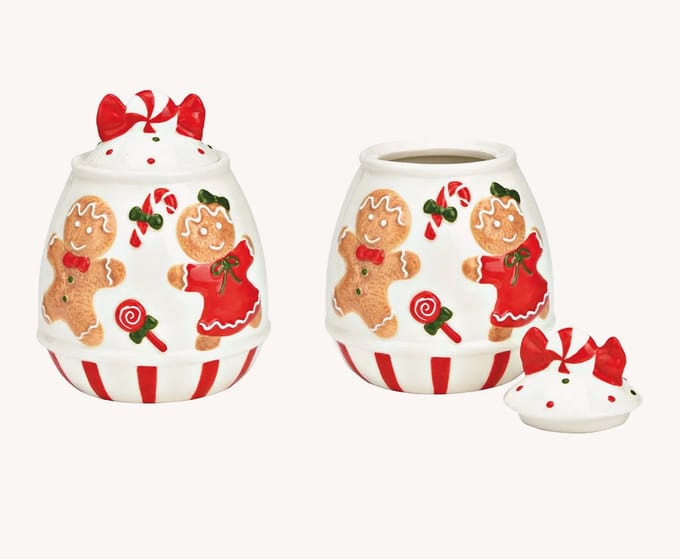 Kleurrijk keramisch gingerbread bewaarblik (B/H/D) 11x14x11cm