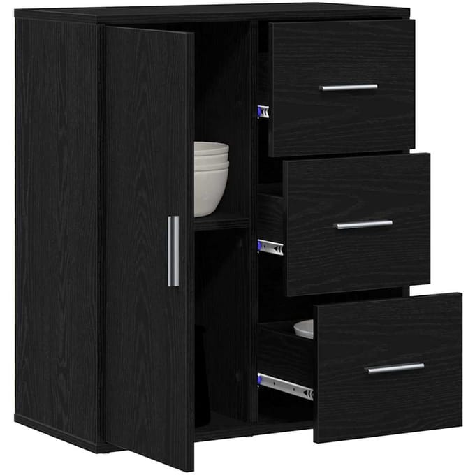 vidaXL - Dressoir - Zwart - Eiken - 60 - x - 31 - x - 70 - cm - Bewerkt - hout