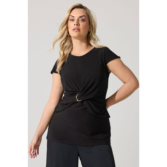 Yours London Zwarte Top Met Gedraaide Voorkant Size 42