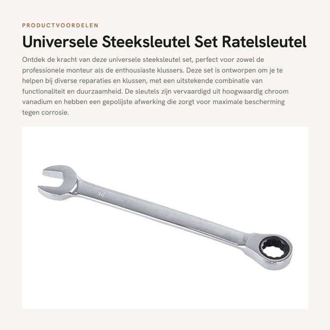 Dailygoods- Steeksleutelset 20mm - Professioneel - Chrome Vanadium - Schokbestendig - Duurzaam - Antislip - Verstelbare Hoofd. - Steeksleutel