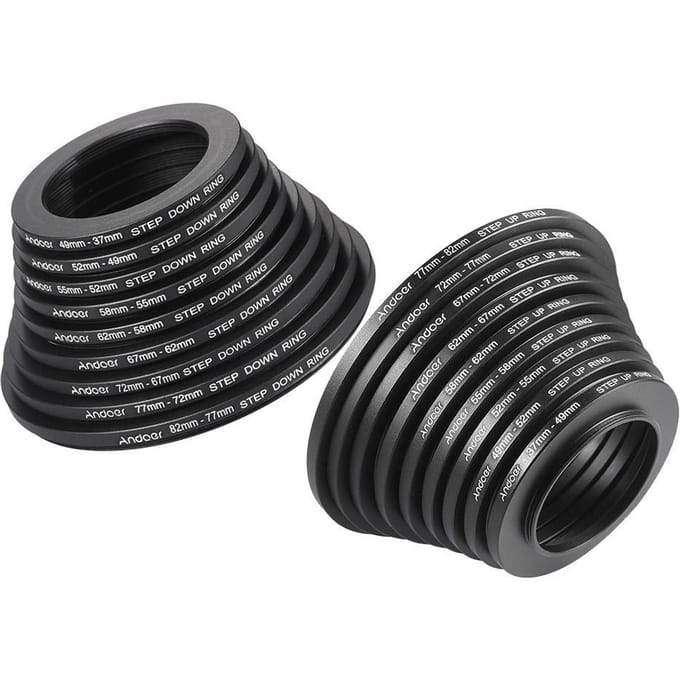 18 stuks Step Up / Step Down Lens Filter Metalen Adapter zwart