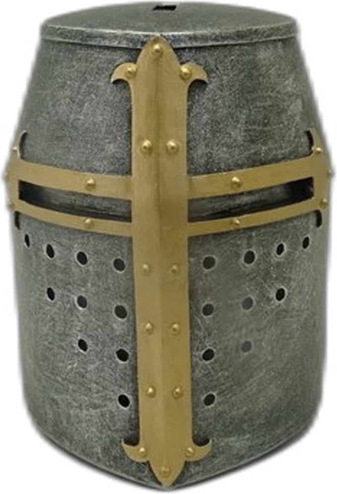 Spaarpot Ridderhelm - Kruistocht - Metaalgrijs & Goudkleurig - Polyresin - 10,5x8cm