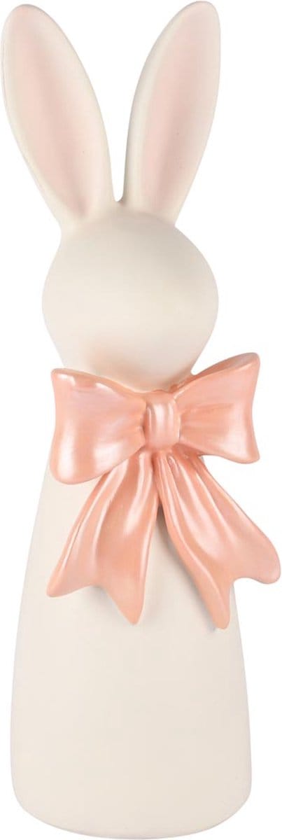 Dekoratief | Bunny m/strik, wit/roze, resina, 10x10x31cm | A250337