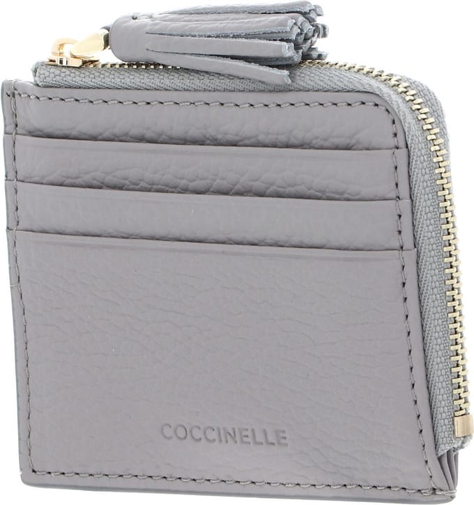 COCCINELLE Leren Kaarthoes Tassel Credit Card Holder Light Grey Lichtgrijs