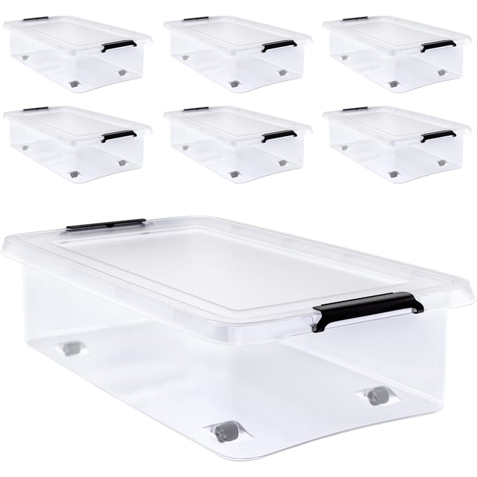 Deuba Opbergbox - Set van 6 Kunststof 30L 58x39x16,5cm - Transparant