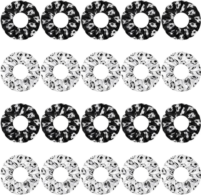 Dailygoods - Voetbal Sport Haaraccessoires - Set van 20 Elastische Scrunchies (Zwart en Wit)