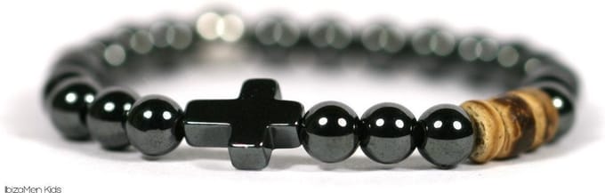 IbizaMen KIDS - 6mm - Hematiet - kruisje - 15cm
