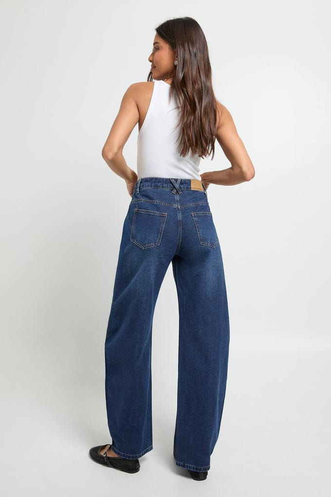boohoo Dames Studded Mid Waist Barrel Jeans | Indigo | Maat: 36