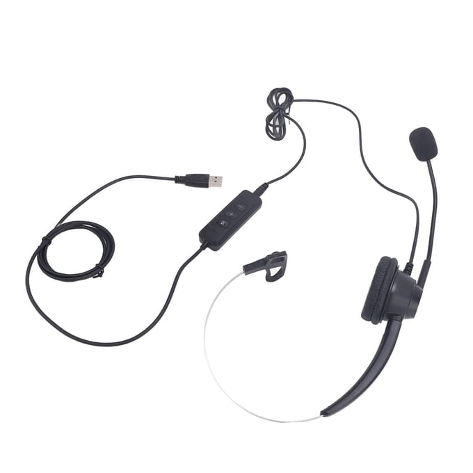 Casque-micro Noir USB vers USB C Câblé 3,5 mm Casque Monaural Support Réglage du Volume du Haut-parleur Suppression du Bruit