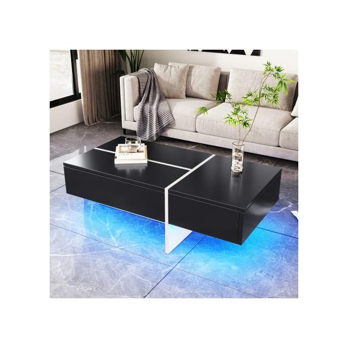 Table basse brillante, structure en blocs de couleur noir et blanc, mobilier décontracté, 100*50*34.5 cm