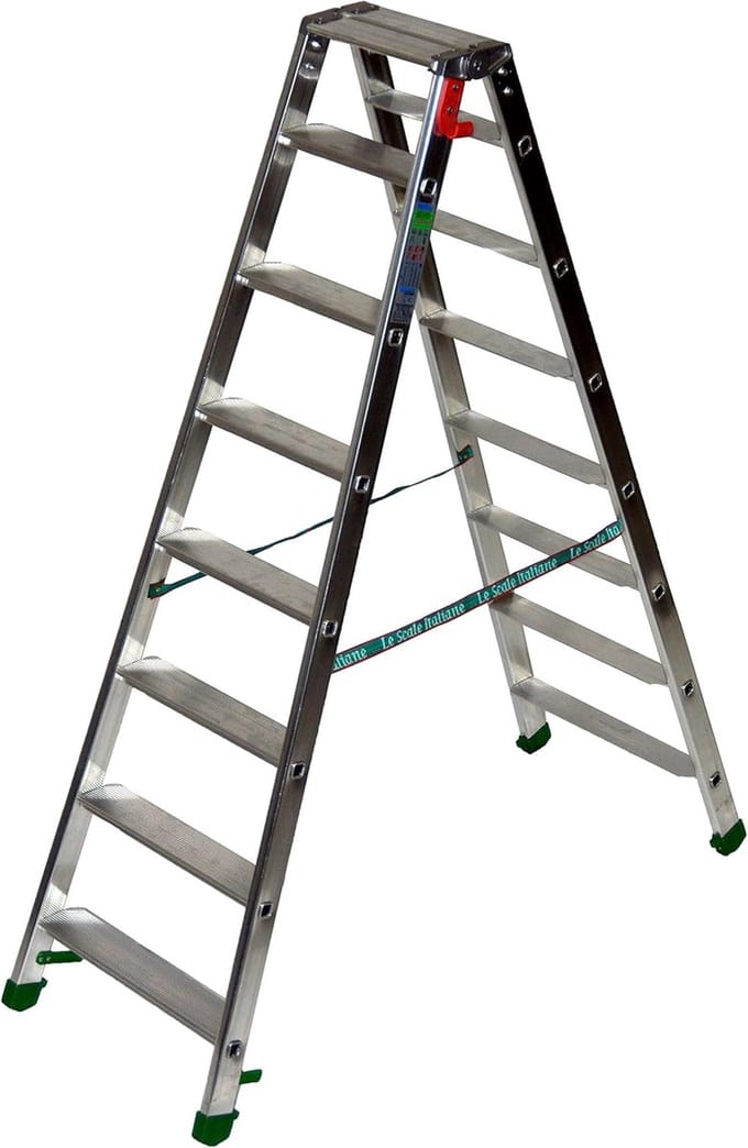 Dubbele trap - Werkplatform - Veilig klussen - 8.5 cm diepe treden - 190 cm bereik - Zilver