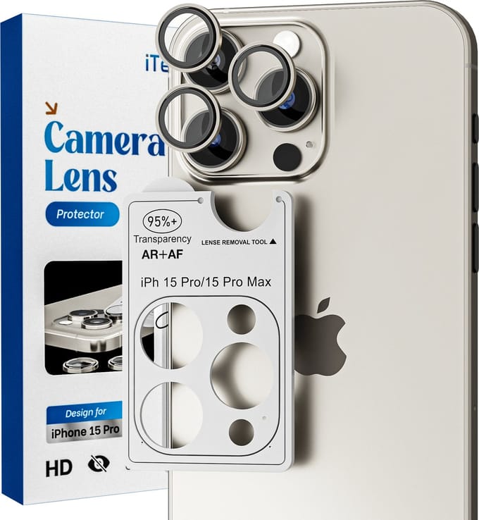Camera Lens Screen Protector - Geschikt voor iPhone 15 Pro /15 Pro Max - 9H Bescherming - Natural Titanium