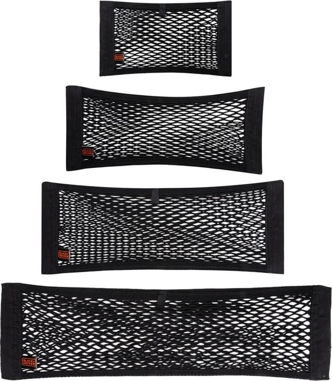 BLACK+DECKER Bagagenet Auto 4 Stuks - Opberging - 4 Verschillende Afmetingen - Zwart