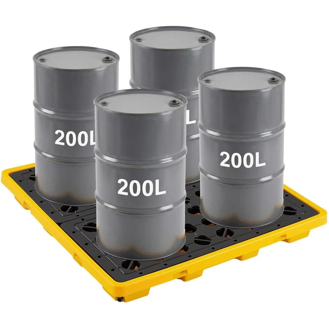 Lekbak, 4 Vaten Laag Profiel Lekopvang Modulair Platform, 117,4 L Opvangcapaciteit, 4000 kg Draagvermogen, Heavy-Duty Polyethyleen