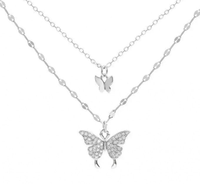 ketting- zilver- vlinder- 40 cm- Strass-Charme Bijoux