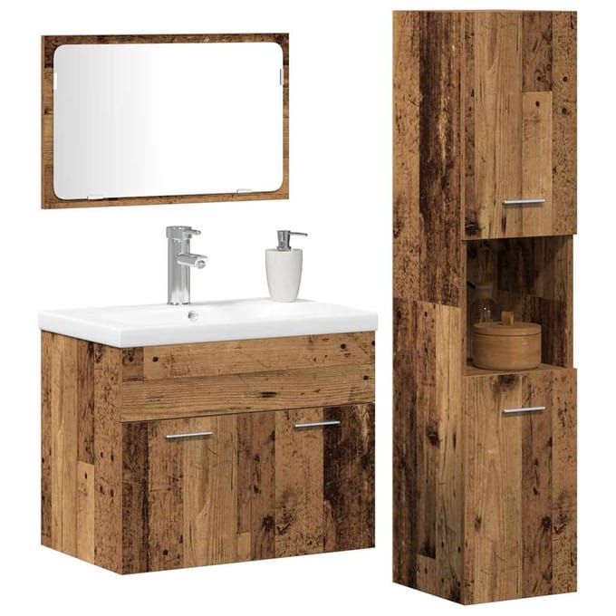 vidaXL - Badkamermeubel - Set - 4 - st - Bruin - Bewerkt - hout