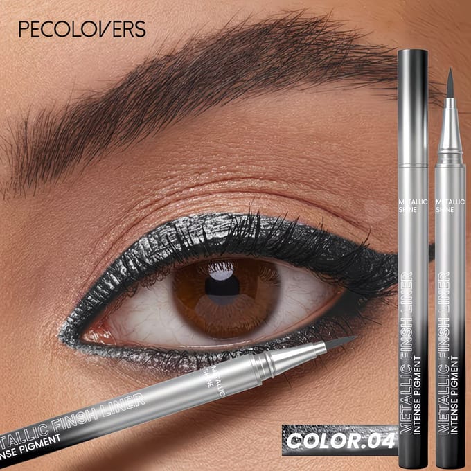 Metallic Zwarte Eyeliner – Waterproof Shimmer Eyeliner Pen – Langhoudende Oogmake-up – Variant 04