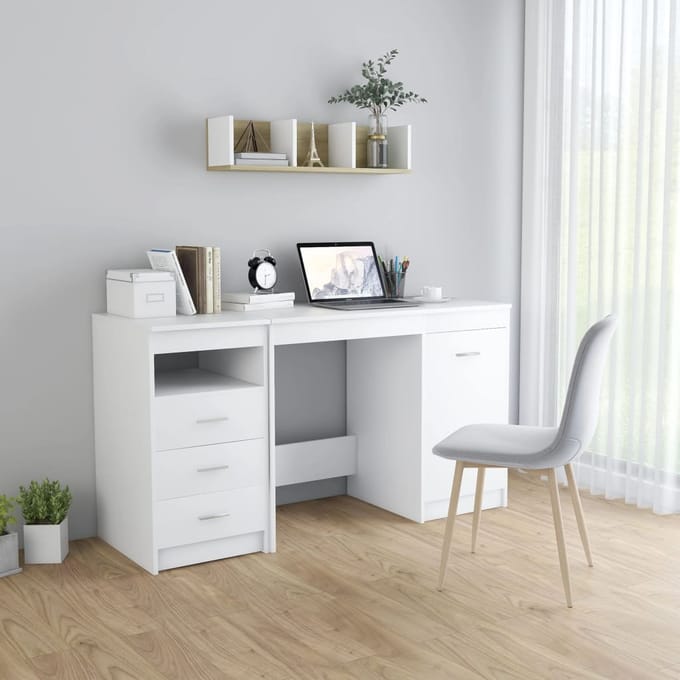 vidaXL - Bureau - 140x50x76 - cm - bewerkt - hout - wit