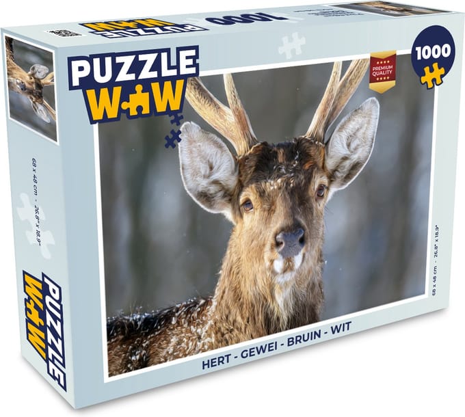 Puzzel Hert - Gewei - Bruin - Wit - Legpuzzel - Puzzel 1000 stukjes volwassenen